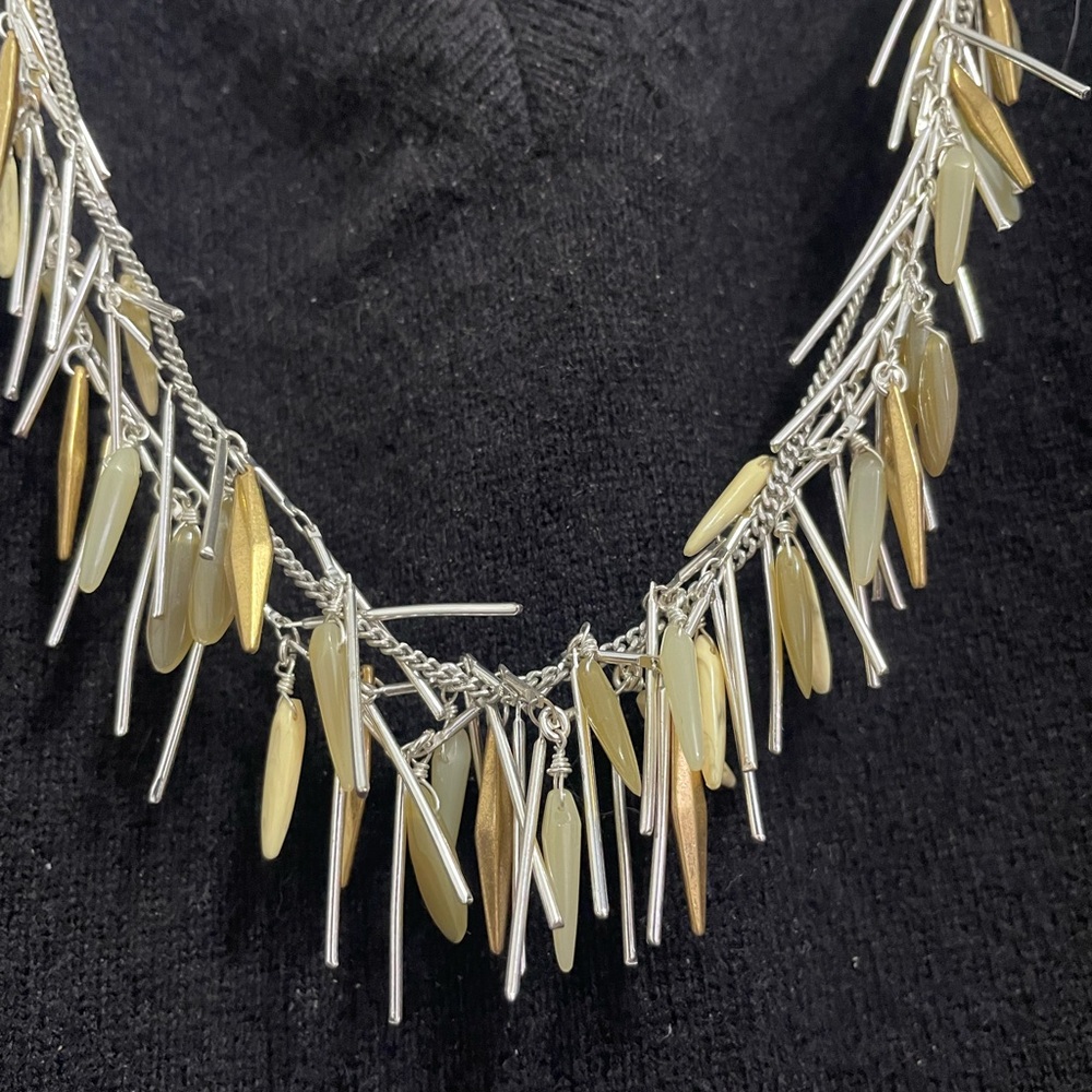 Stella&Dot original. A statement multi-fringed 35", black strand silver/gold.